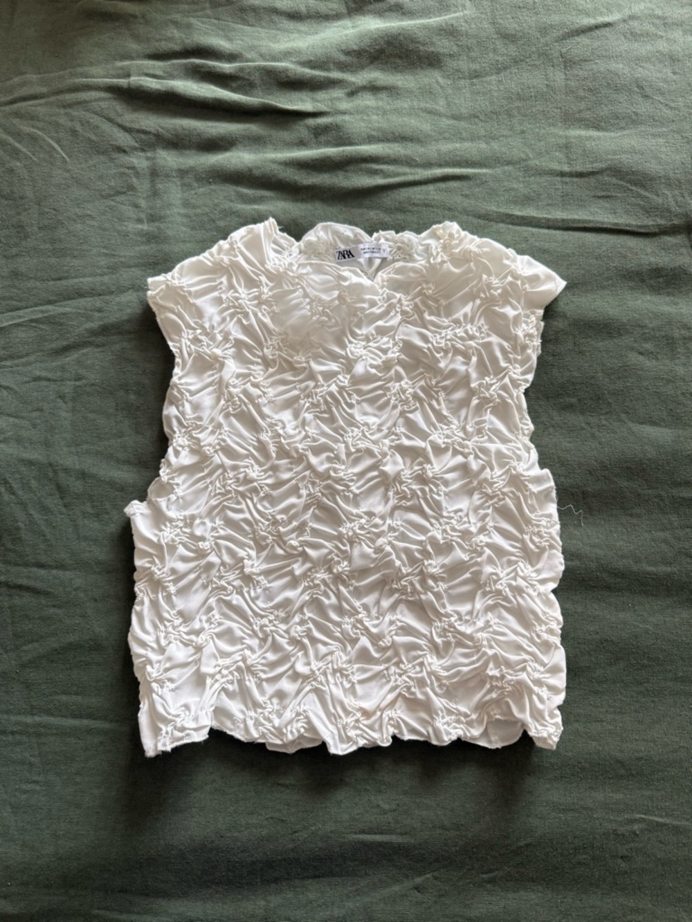 Zara White Textured Ruffle cropped Top S